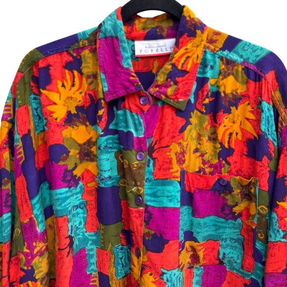 Forelli Vintage Womens Button-Up Long Sleeve Geometric Print Shirt Blouse 22/24 - Picture 7 of 9